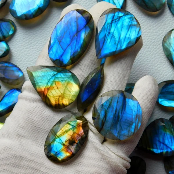 Natural Multi Flashy Faceted Labradorite Cabochon Stone, Labradorite Cabochon, Faceted Gemstone, Cut Labradorite, Jewelry Making Gemstone